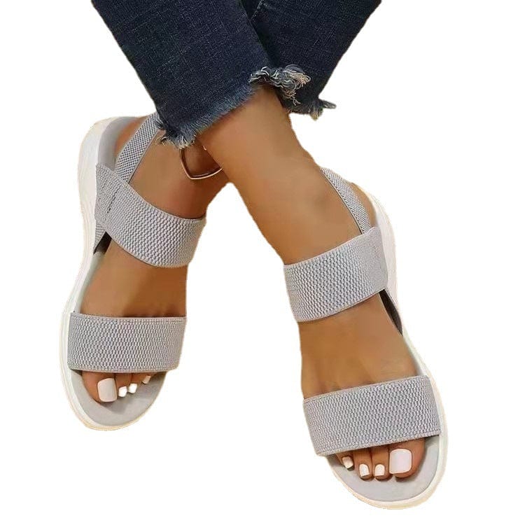 Spot 2022 Summer Large Size Foreign Trade Women's Shoes Casual Elastic Strap Back Trip Strap Fly Woven Polyurethane Flat Sandals for Women