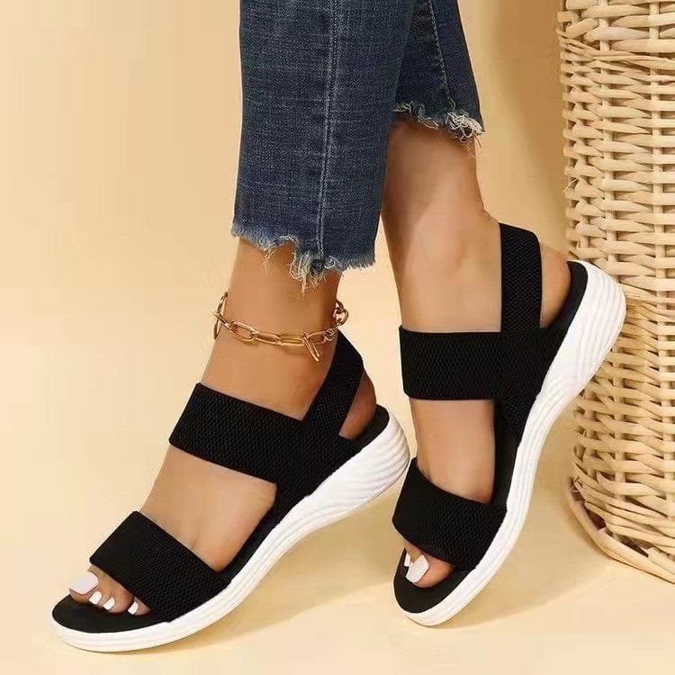 Spot 2022 Summer Large Size Foreign Trade Women's Shoes Casual Elastic Strap Back Trip Strap Fly Woven Polyurethane Flat Sandals for Women