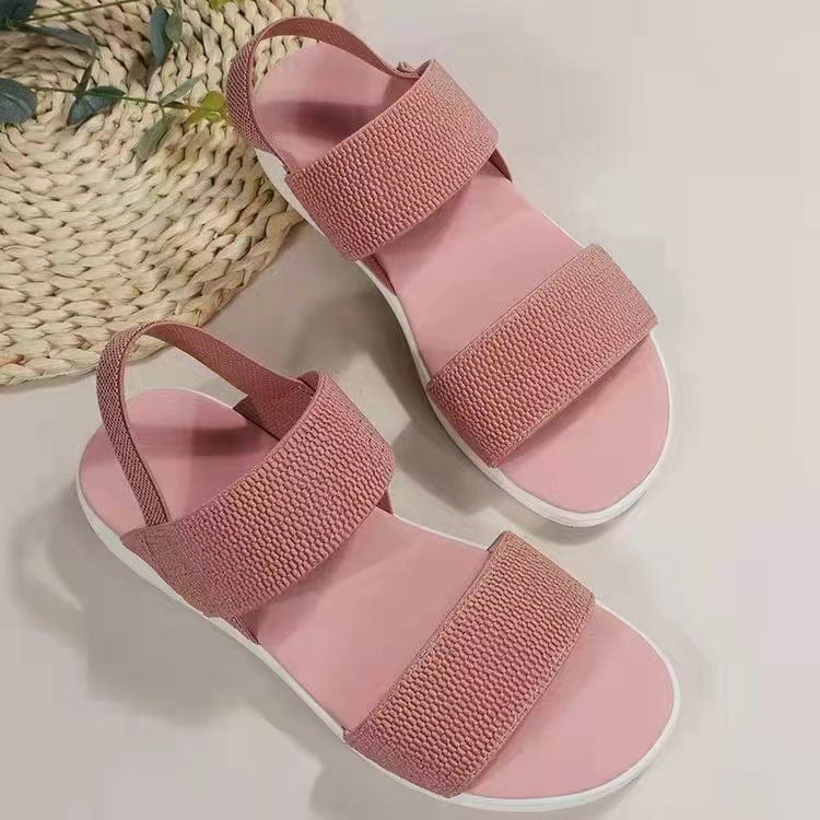 Spot 2022 Summer Large Size Foreign Trade Women's Shoes Casual Elastic Strap Back Trip Strap Fly Woven Polyurethane Flat Sandals for Women