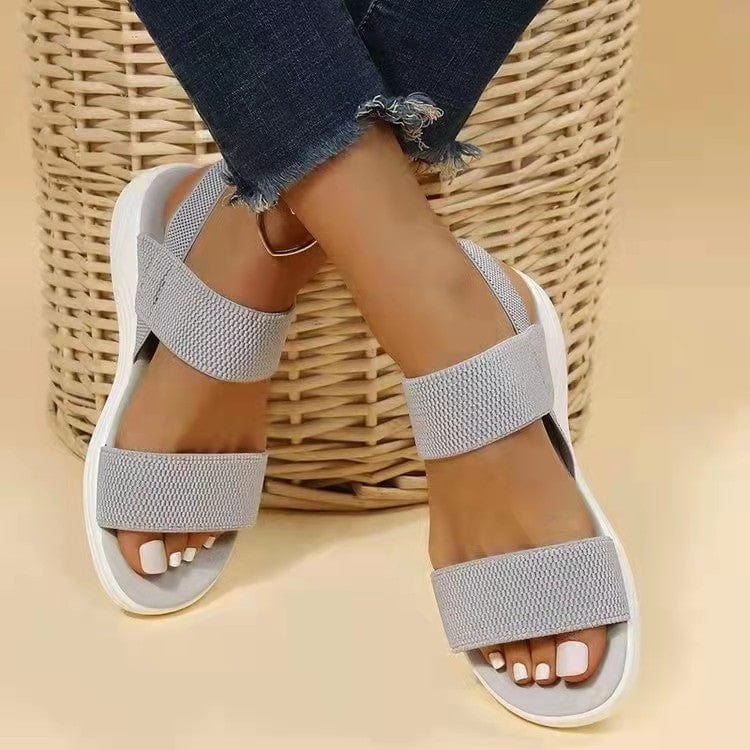 Spot 2022 Summer Large Size Foreign Trade Women's Shoes Casual Elastic Strap Back Trip Strap Fly Woven Polyurethane Flat Sandals for Women