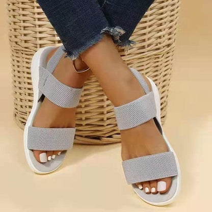 Spot 2022 Summer Large Size Foreign Trade Women's Shoes Casual Elastic Strap Back Trip Strap Fly Woven Polyurethane Flat Sandals for Women